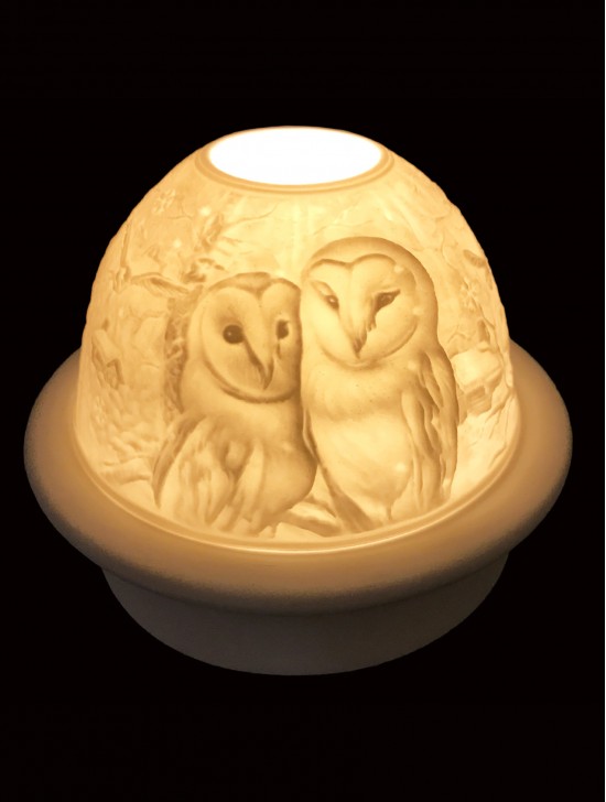Porcelain Owl Candle Dome Light w/Candle Plate